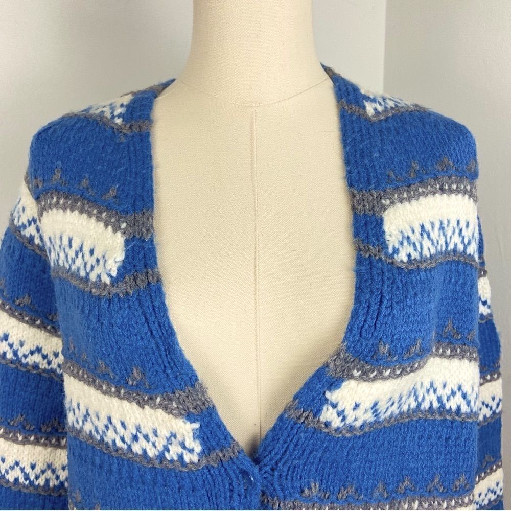 Hand Knitted‎ Vintage Cardigan Fair Isle Fisherman Sweater CabinCore Nordic M/L - Picture 10 of 12